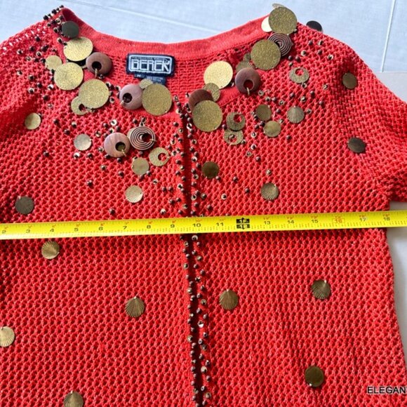 Vintage Berek Orange Sweater Womens M Cardigan Dangle Decorative Embellish Gypsy - Picture 10 of 12